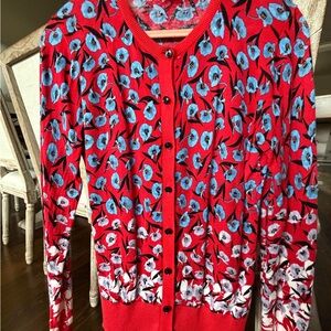Ann Taylor Red Floral Button-Front Cardigan